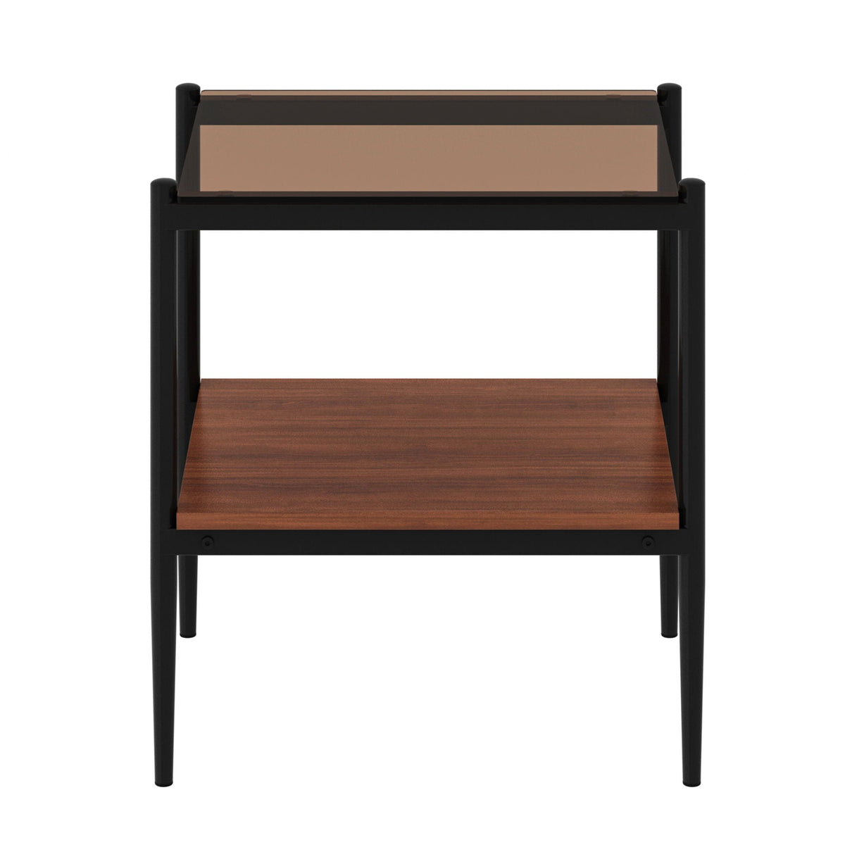 Modern Rectangle End Table (Set of 2) With Tempered Glass Tabletop And Layer - Brown