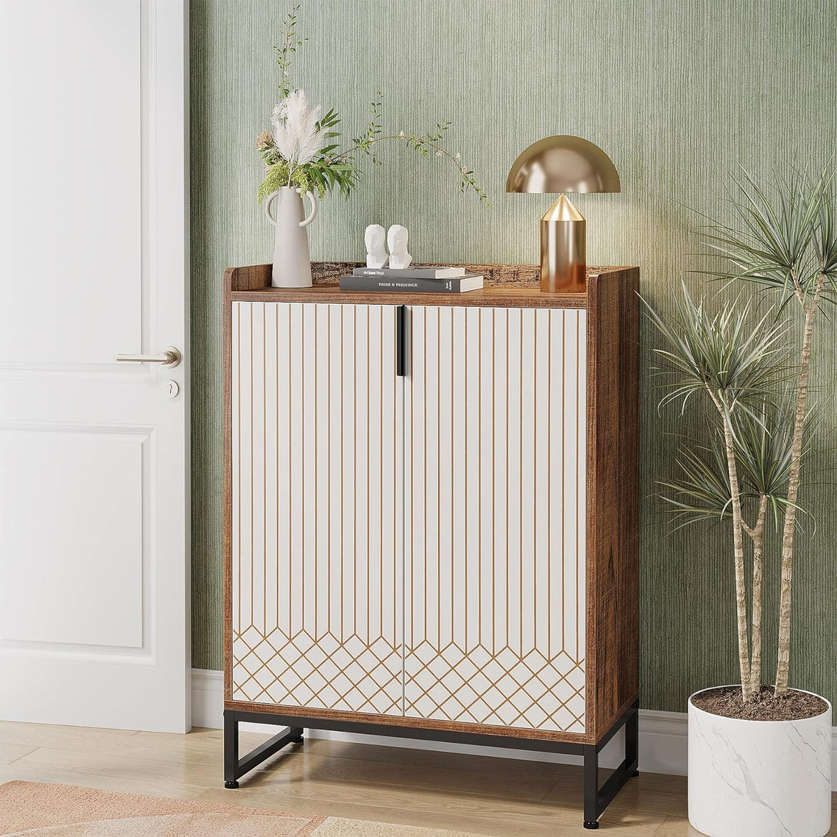 5 Tier Shoe Cabinet With Doors, Compact Entryway Storage Organizer