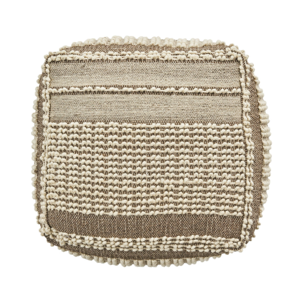 Rustic Wool And Cotton Large Pouf, Handcrafted Tufted Design - Brown / Beige