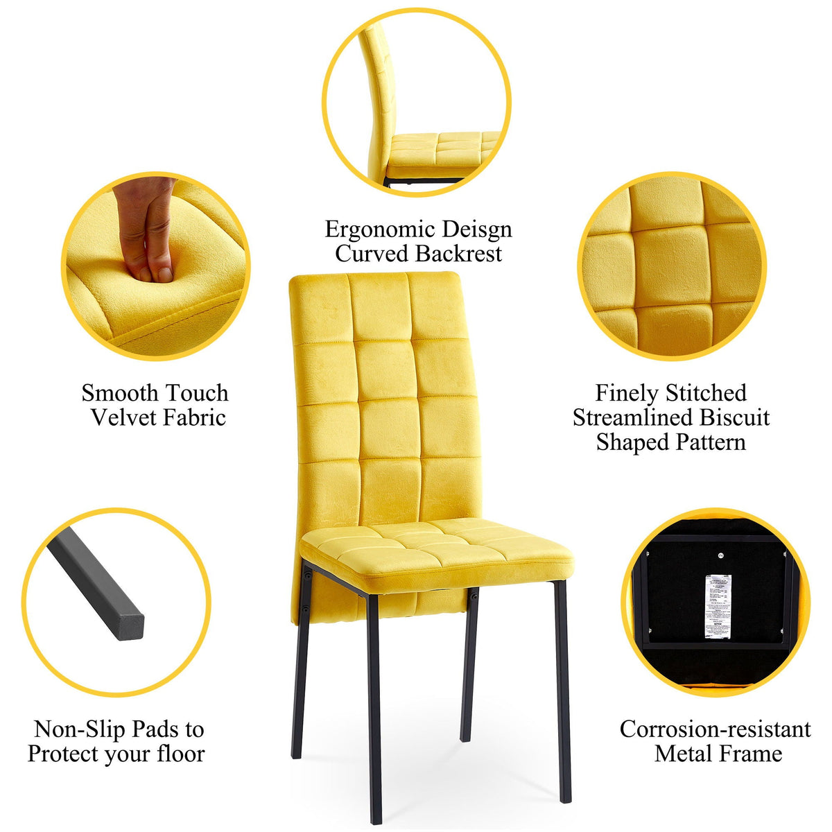 High Back Nordic Dining Chair Modern Fabric Chair With Legs (Set of 2)