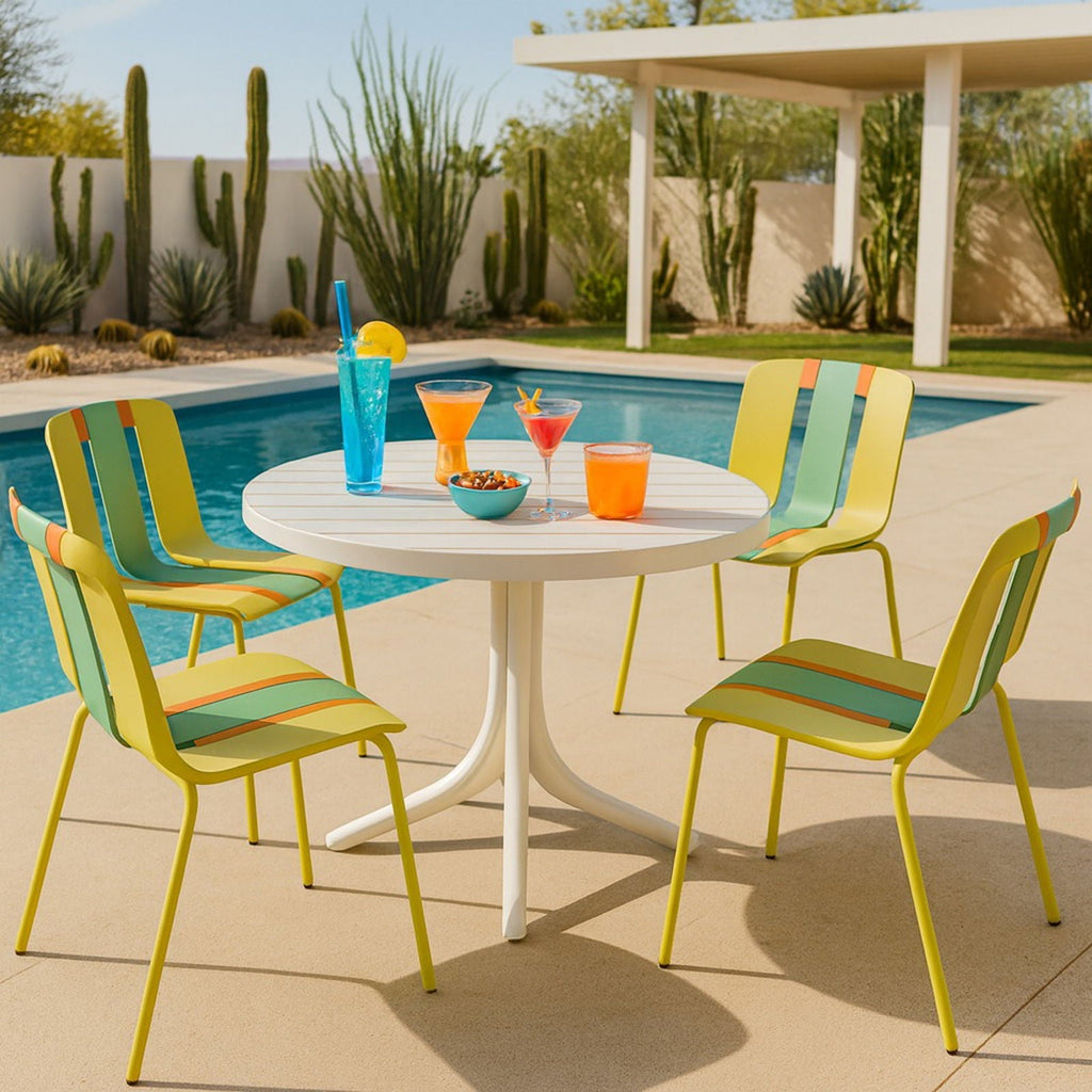 4 Piece Set Of Modern Striped Color Blocking Single Chairs With Round Table
