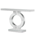 Mirrored Console Table With O-Shaped Base For Living Hallway - Silver / Clear