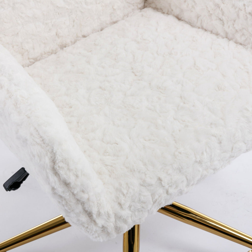Office Chair, Artificial Rabbit Hair Home Office Chair With Metal Base, Adjustable Desk Chair Swivel Office Chair, Vanity Chair
