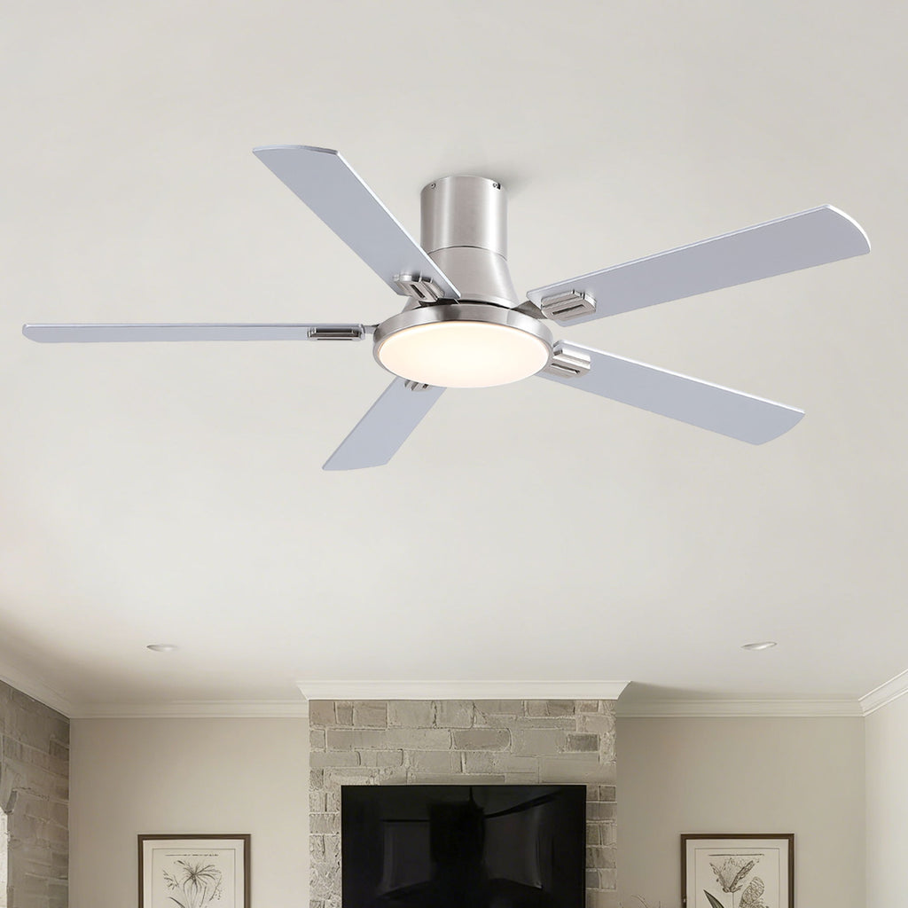 Flush Mount Ceiling Fans With LED Light And Remote Control, 5 Blades
