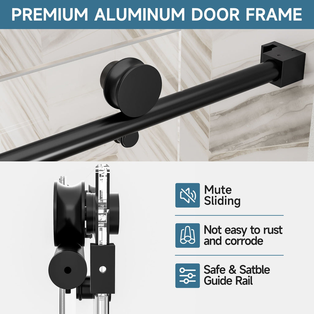 Frameless Single Sliding Soft Close Shower Door, 5 / 16" Clear Nano Coated Tempered Glass And 304 Stainless Steel Handle - Matte Black