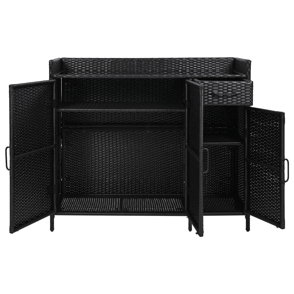 K&K 47.5"W Wicker Outdoor Storage Cabinet with Tempered Glass Top