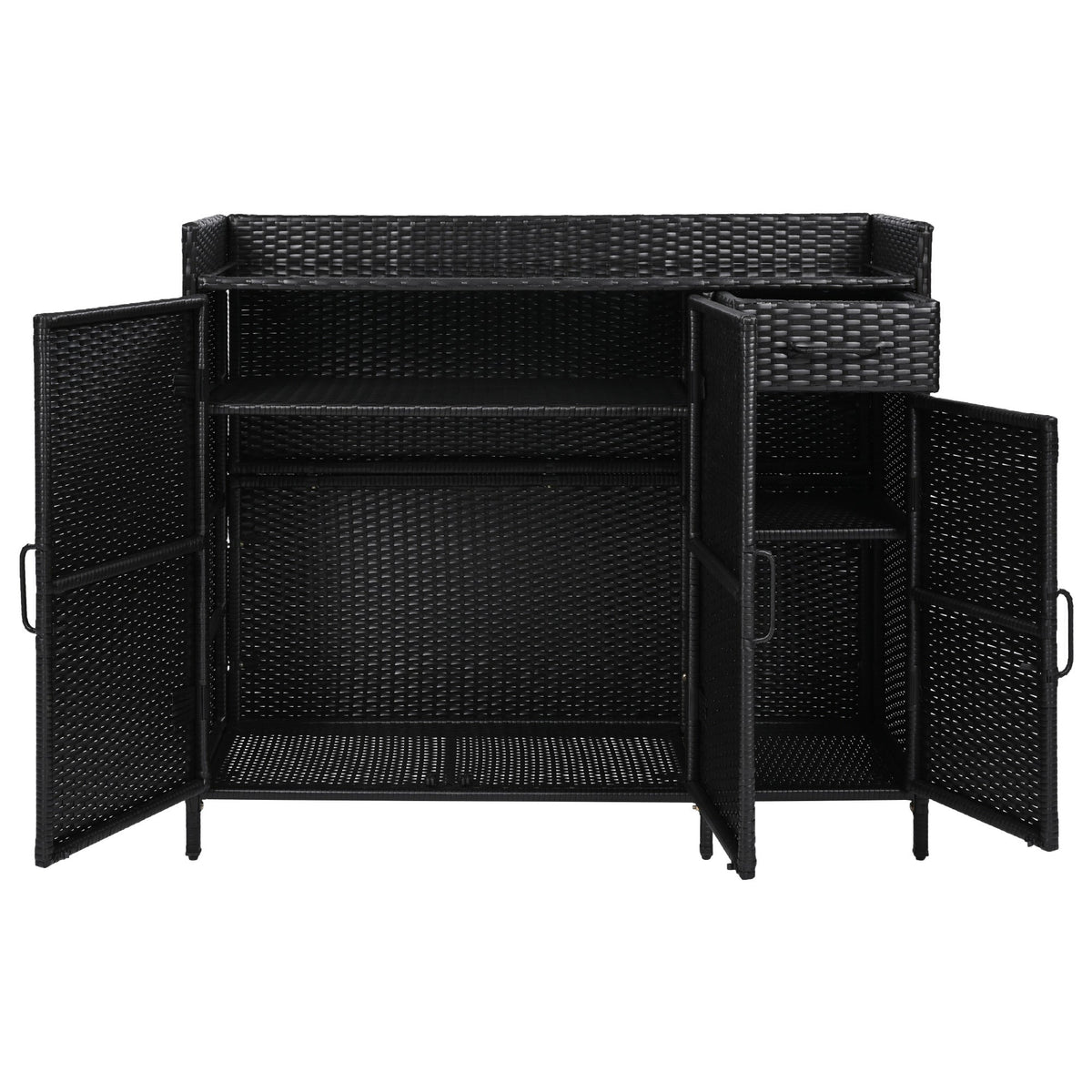 K&K 47.5"W Wicker Outdoor Storage Cabinet with Tempered Glass Top