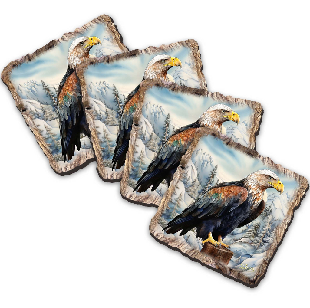 Bald Eagle Wooden Cork Coasters Gift Set of 4 by Nature Wonders Nature Wildlife Decor  - 95399C-S4