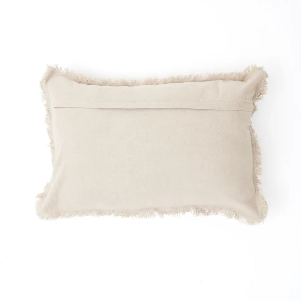 Linen Printed Lumbar Throw Pillow with Fringes (Blue & Grey) 16x24