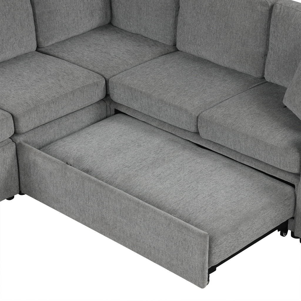 Convertible U-Shaped Sectional Sofa With Pull-Out Bed