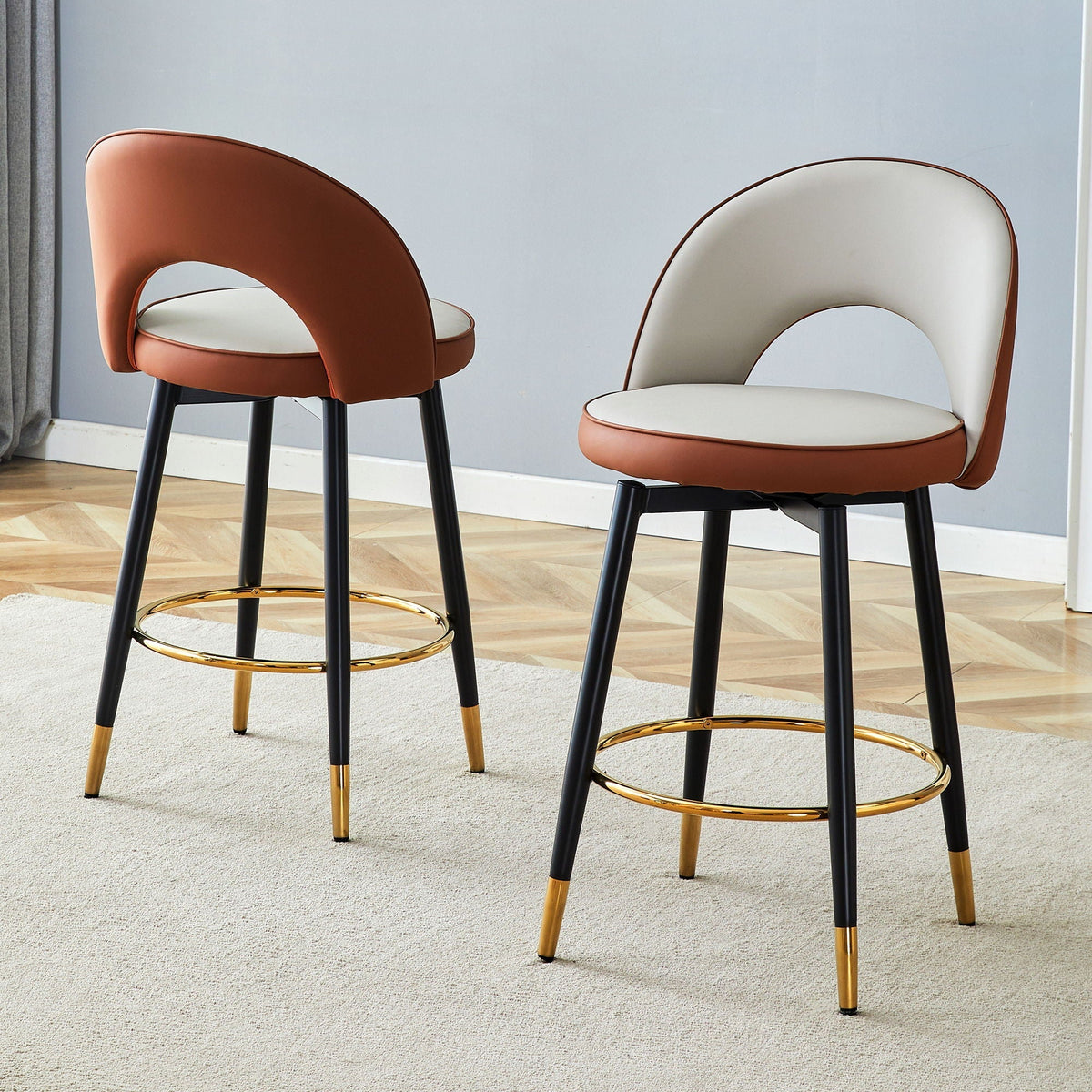 Upholstered Rotatable Bar Chair With Metal Legs For Dining Room