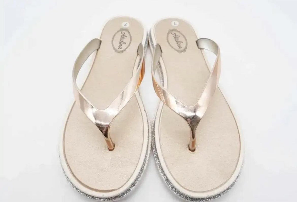 Atalina Sandals Womens Rose Gold Silver Glitter Thong Flip Flop Flat Heel