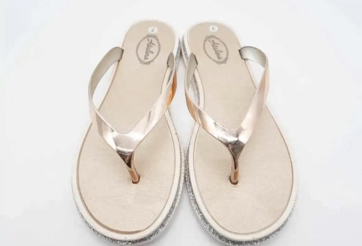Atalina Sandals Womens Rose Gold Silver Glitter Thong Flip Flop Flat Heel