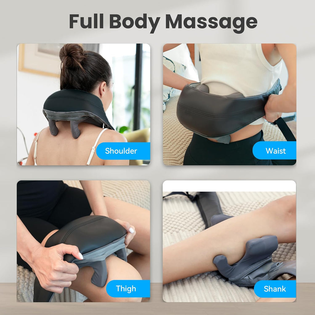 Father Day Gifts for Men, 4D Neck and Shoulder Massager with Heat, Cordless Shiatsu Back and Neck Massager for Pain Relief, Hands-Free Massage Pillow with Carry Bag