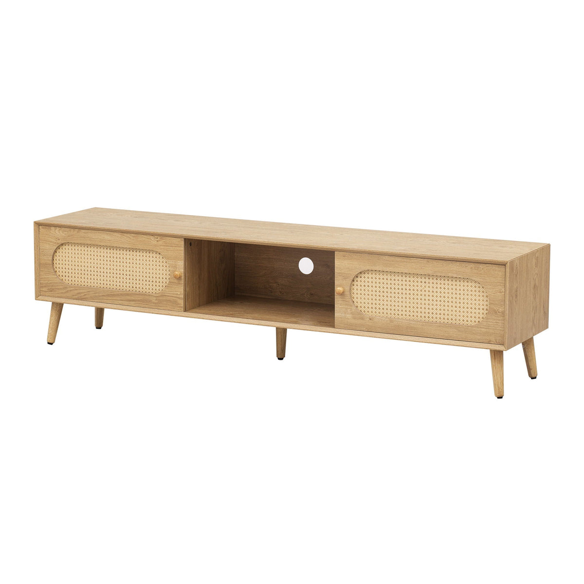 TV Stand For TVs Up To 80" - Natural Wood Media Console Cabinet