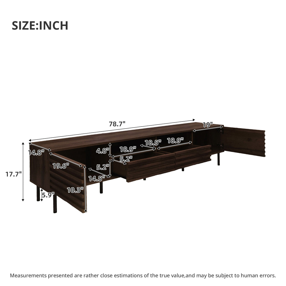 TV Stand For TVs Up To 85" With Closed Storage, Soft Closing Hinges - Walnut