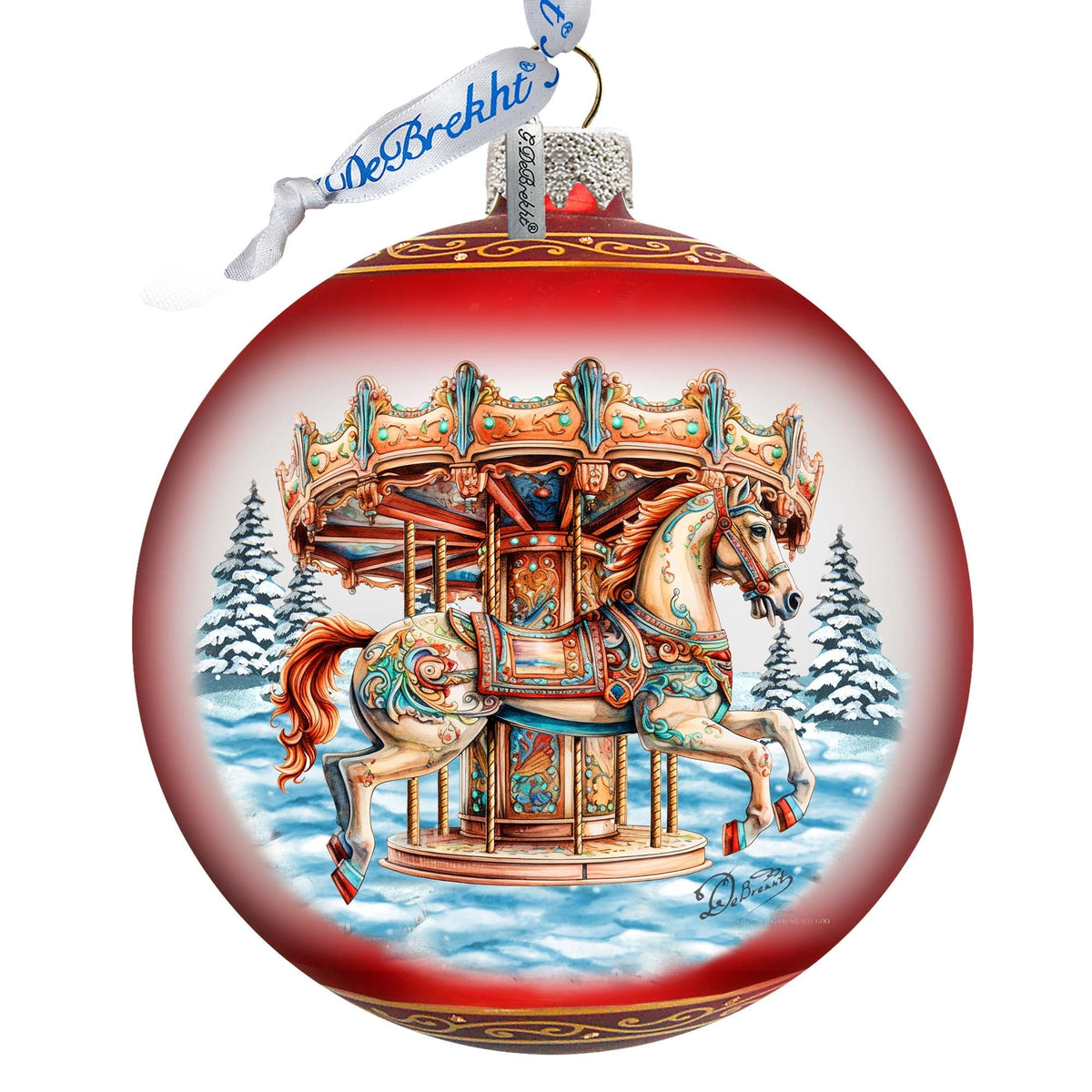 Winter Wonderland Carousel Lg Glass Ornament by G.Debrekht - Christmas Holiday Decor - 73953