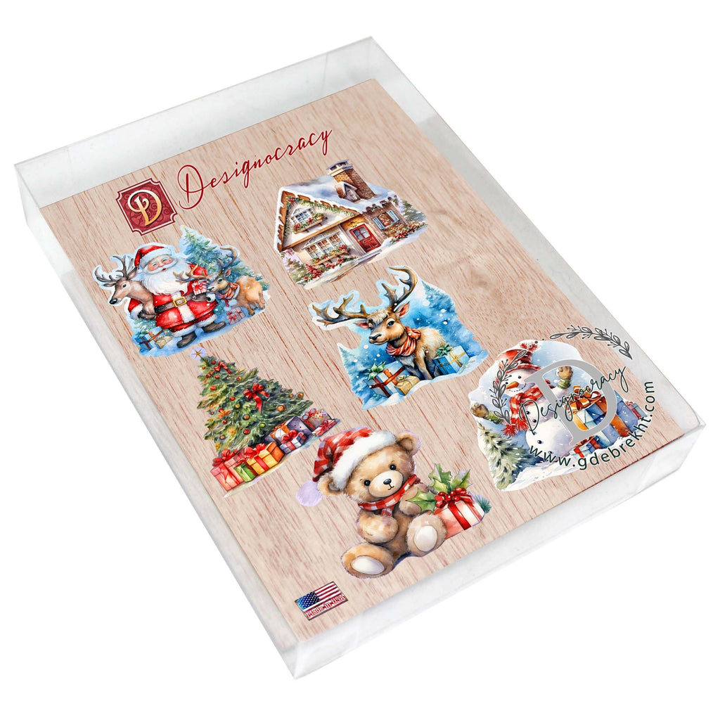 Christmas Is Here Decorative Eco Wood Magnets Set of 6 by G. Debrekht - Christmas Decor - 8090028G-S6