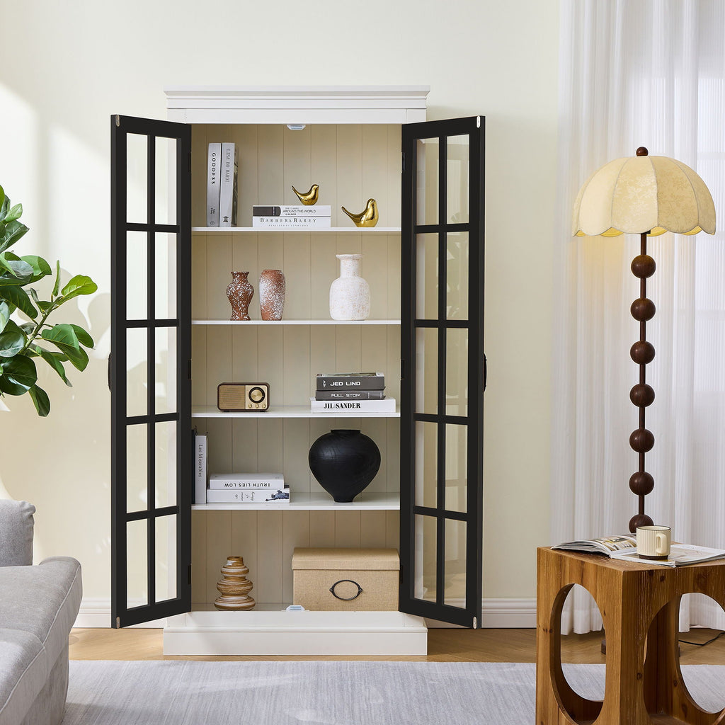 Rustic Style Display Cabinet With Glass Doors For Collectibles