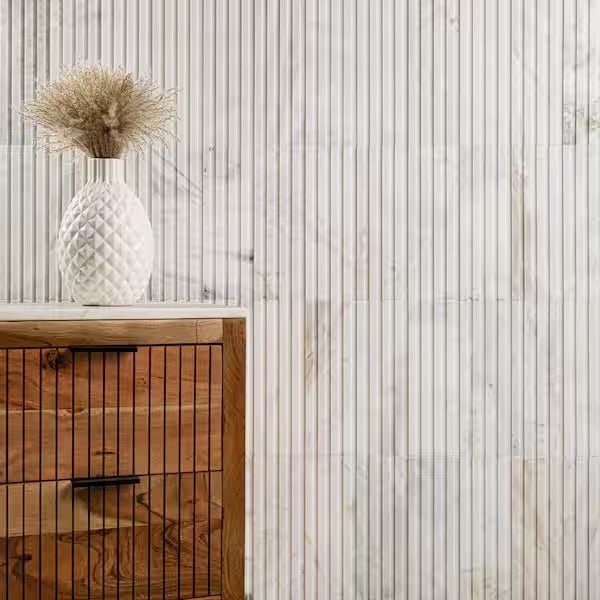 Open Box MSI Arabescato Venato White 4 in. x 12 in. Fluted Honed Marble Mosaic Wall Tile (4.95 sq. ft./Case)