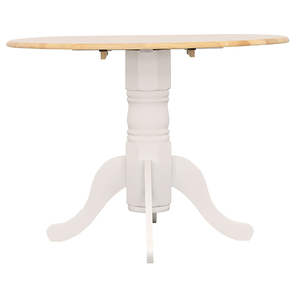 Round Dining Table With Drop Leaf Pedestal Base, Expandable Top - Natural
