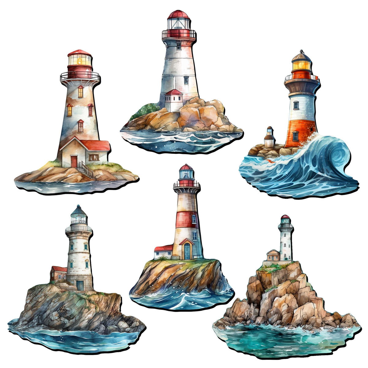 Lighthouse Decorative Eco Wood Magnets Set of 6 by G. Debrekht - Coastal Decor - 8090022G-S6