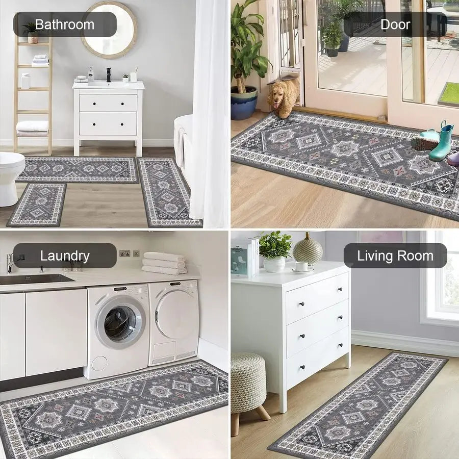 Boho Kitchen Rug Sets 3 Piece with Runner Non Slip Kitchen Rugs and Mats Washable Kitchen Mats for Floor Thick Kitchen Floor Mat