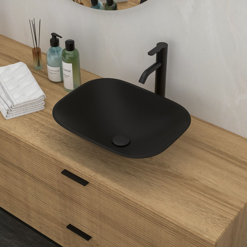 Artistic Tempered Glass Vessel Sink With Faucet And Pop Up Drain - Matte Black