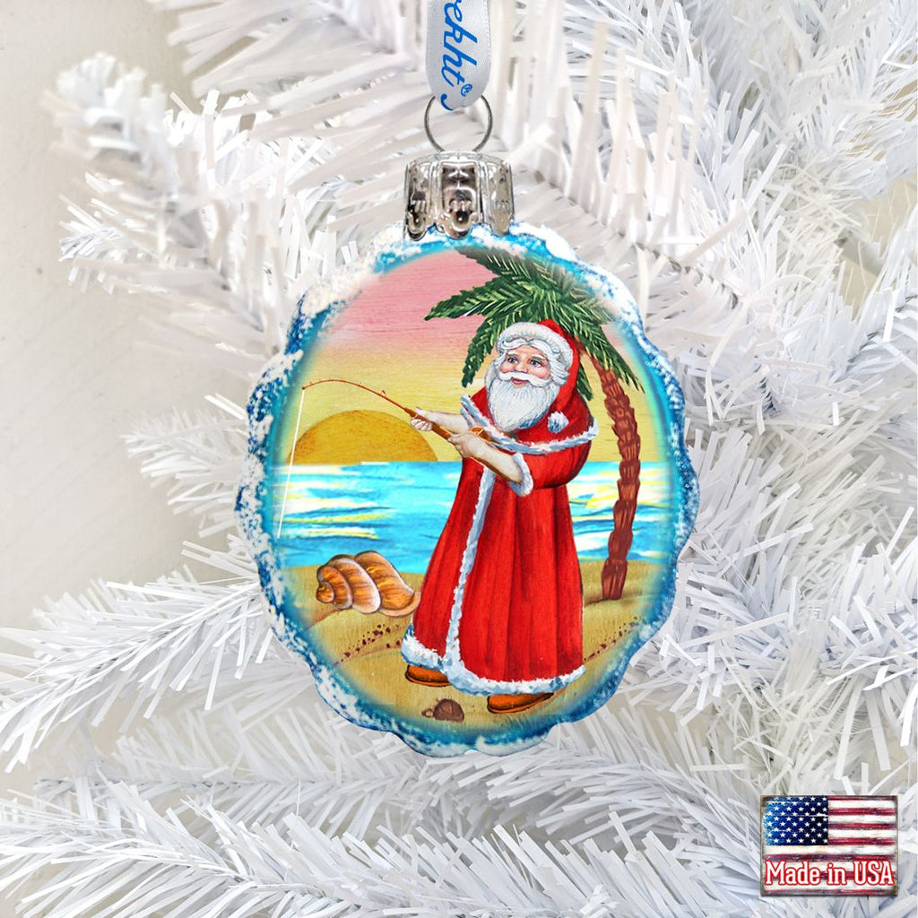 Flower Santa Mercury Glass Ornament by G. DeBrekht - Coastal Holiday Decor - 777361