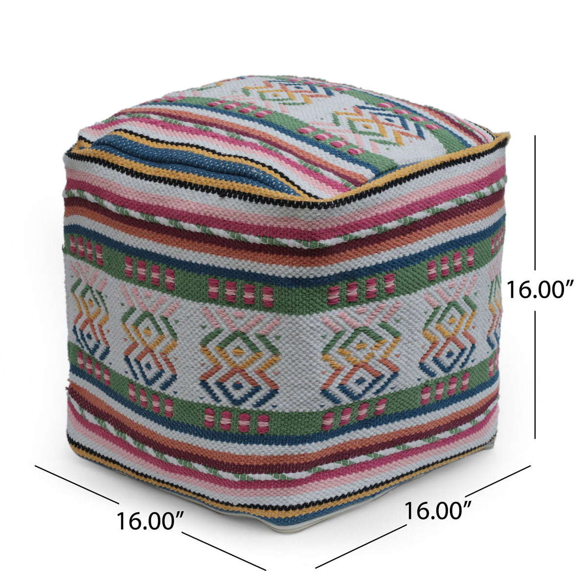 Inca - Handcrafted Peruvian Print Square Pouf Ottoman - Multicolor