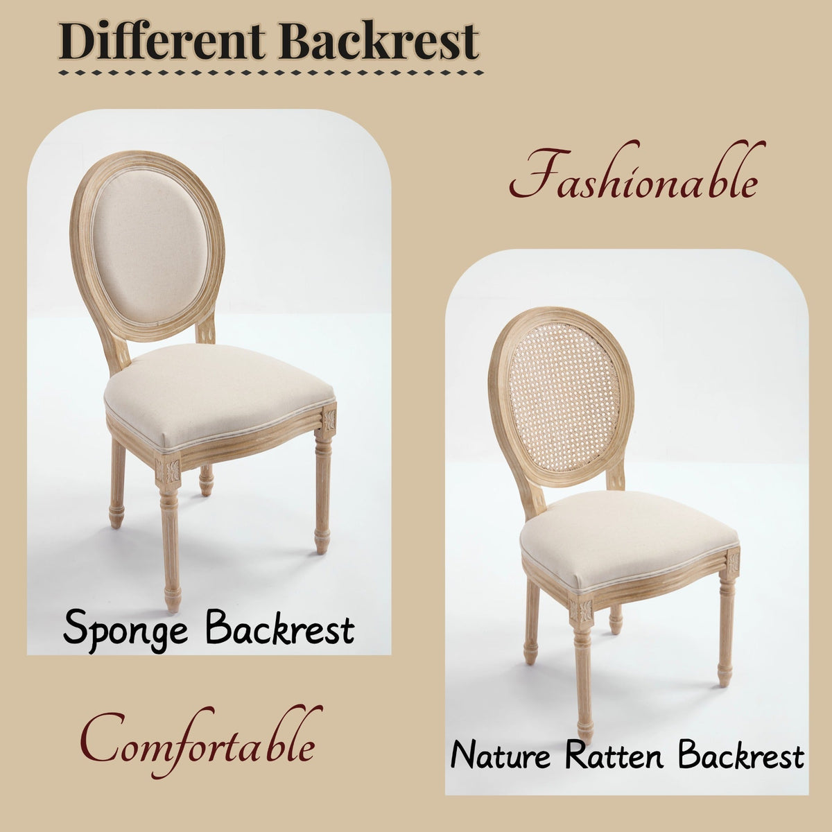 French Country Dining Chairs Set of 2 with Upholstered Round Back