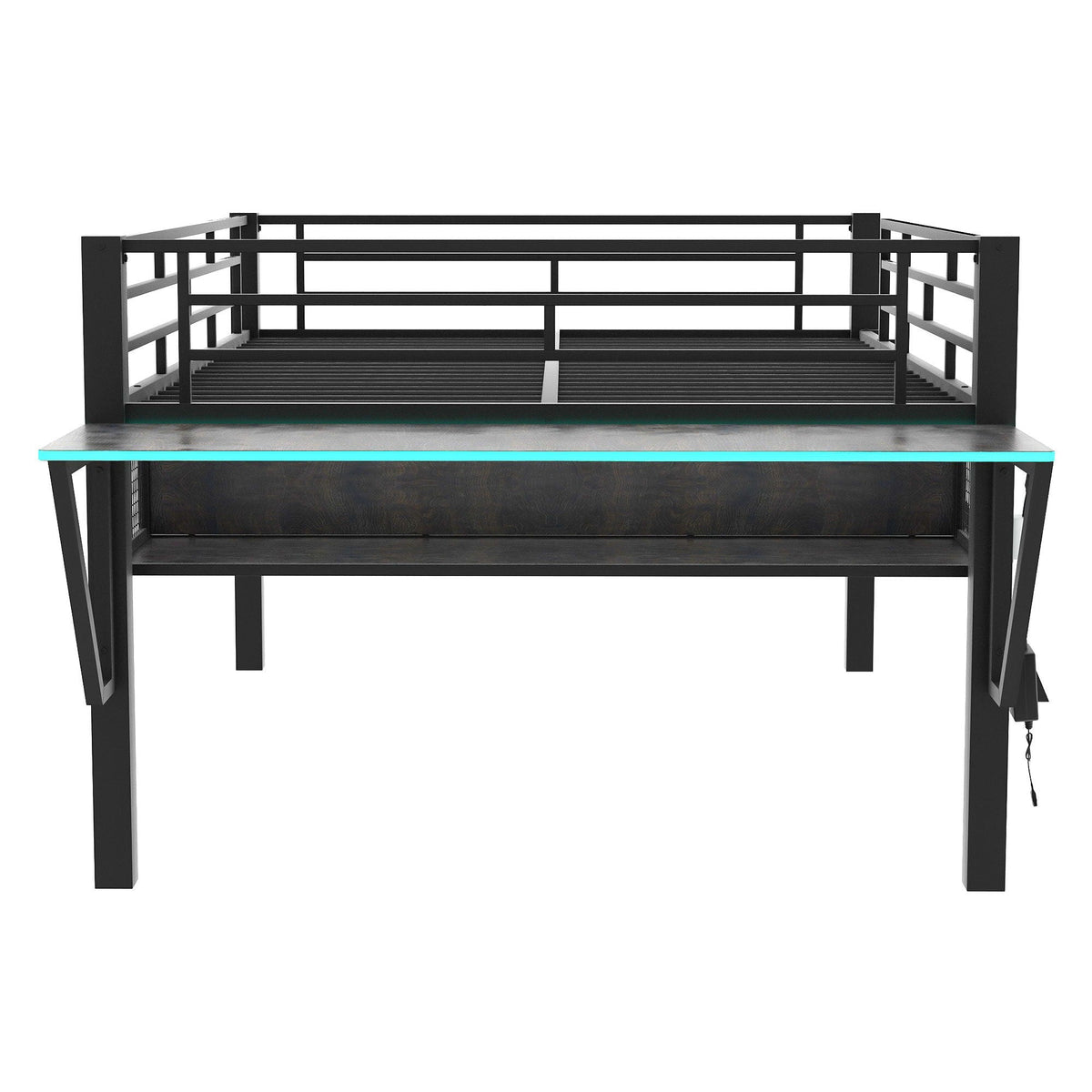 Gaming - Full Size Loft Bed With Desk, LED - Black