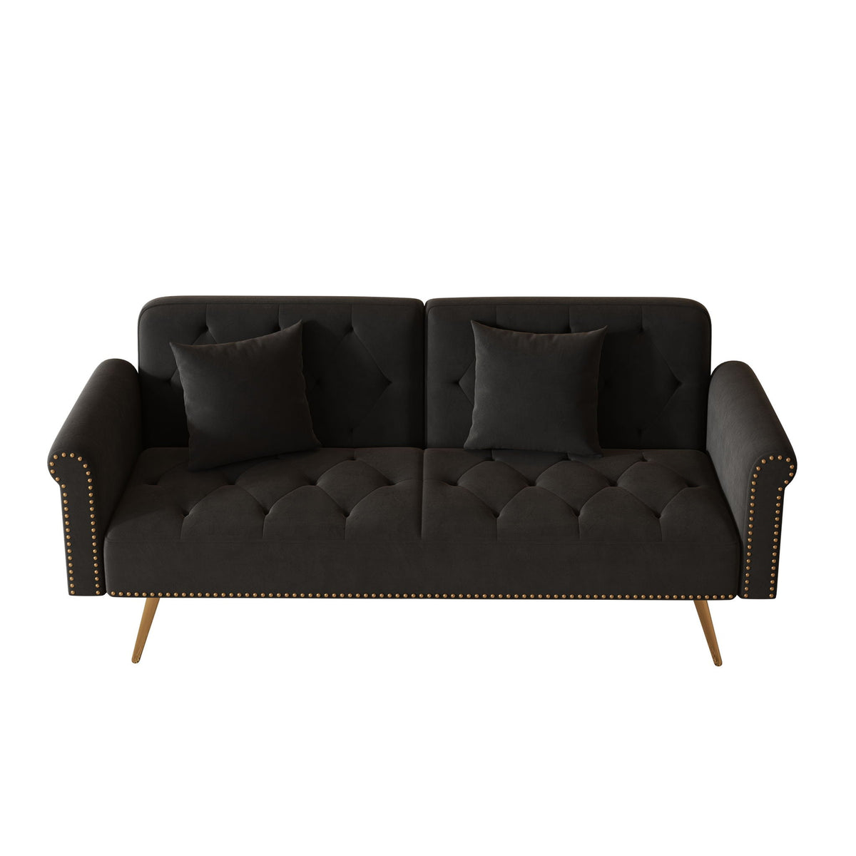 Luxurious Sofa Bed With Nail Head Trim And Matching Pillow