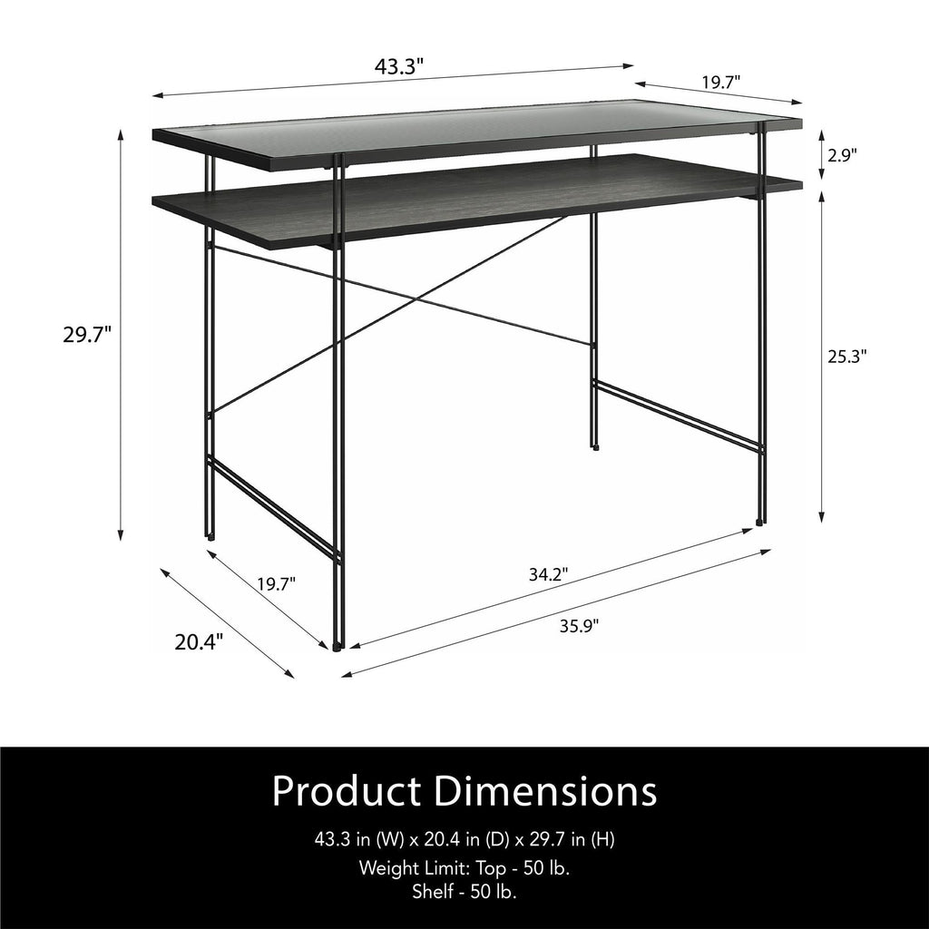 Vance - Computer Desk With Fluted Glass Desktop - Black