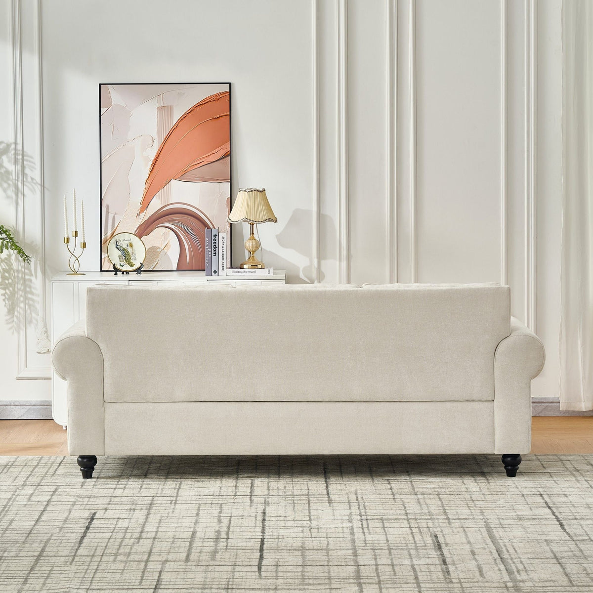 3 Seater Sofa With Tufted Upholstery, Rolled Arms, Nailhead Trim