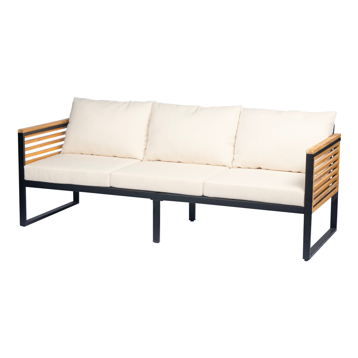 Outdoor 4-Piece Acacia Wood and Metal Patio Sofa Set