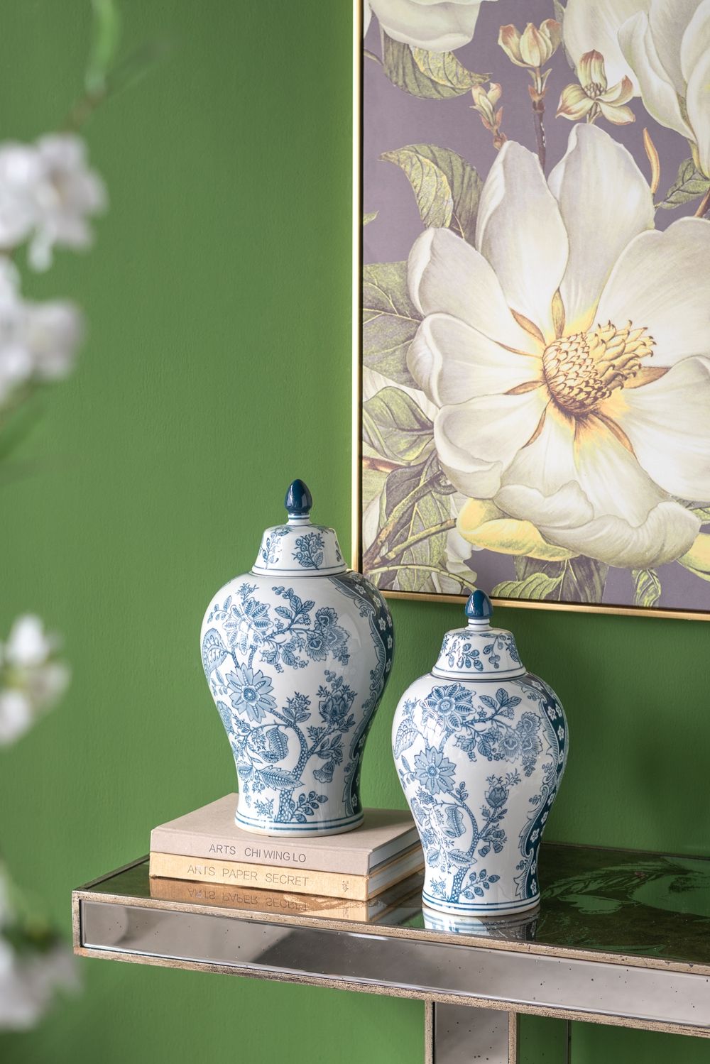 Rectangular Console Table With Elegant Floral Design And Mirrored - Silver Multi