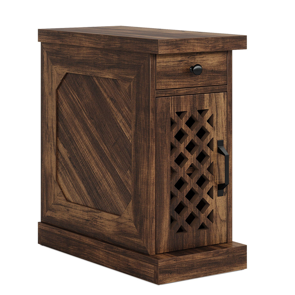 Narrow End Table With Drawer & Cabinet, Nightstand For Small Spaces - Brown