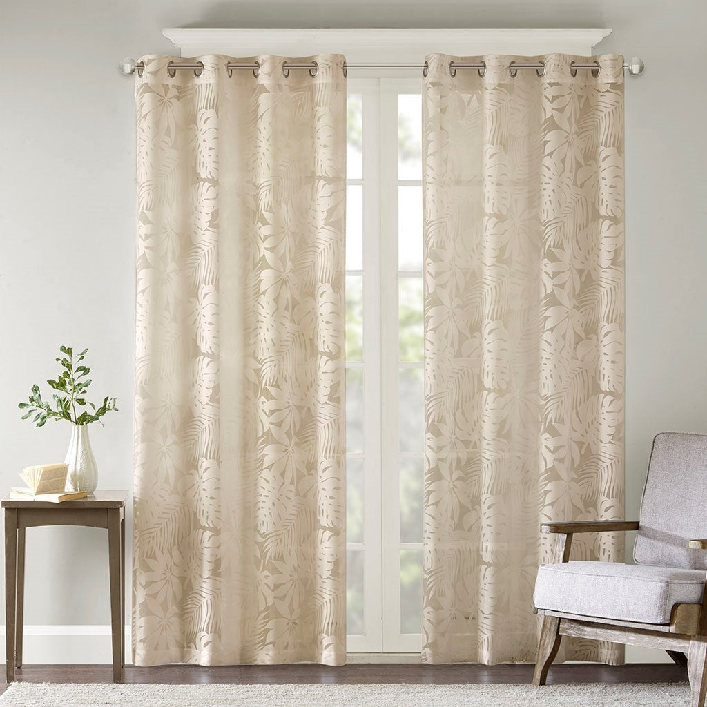 Palm Leaf Burnout Window Sheer Natural 50x84 Inches