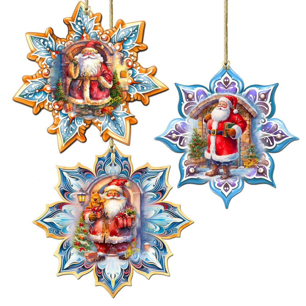 Santa's Greetings Snowflake Eco Wood Ornaments Set of 3 by G. Debrekht - Christmas Decor - 8090147-S3