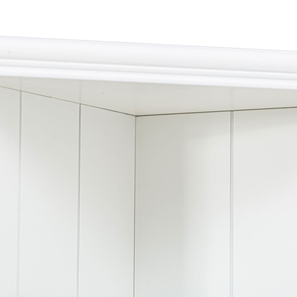 Retro Style Wall Suit With Glass Doors, 75.25" Tall Display Cabinets & Triangle Sided Bookshelves - White