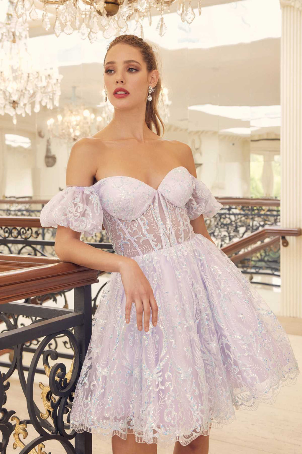 Juliet 891 dress Short Off Shoulder Puff Sleeve Corset Bodice A-Line Dress