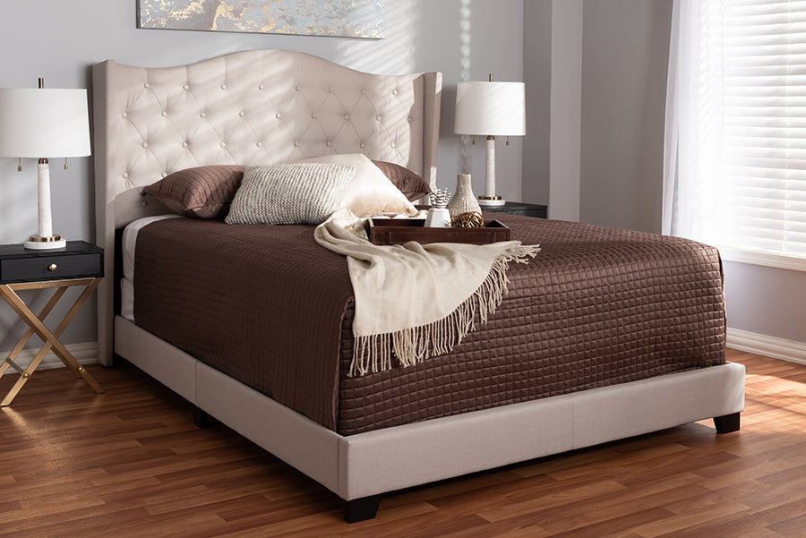 Baxton Studio Alesha Modern and Contemporary Beige Fabric Upholstered King Size Bed