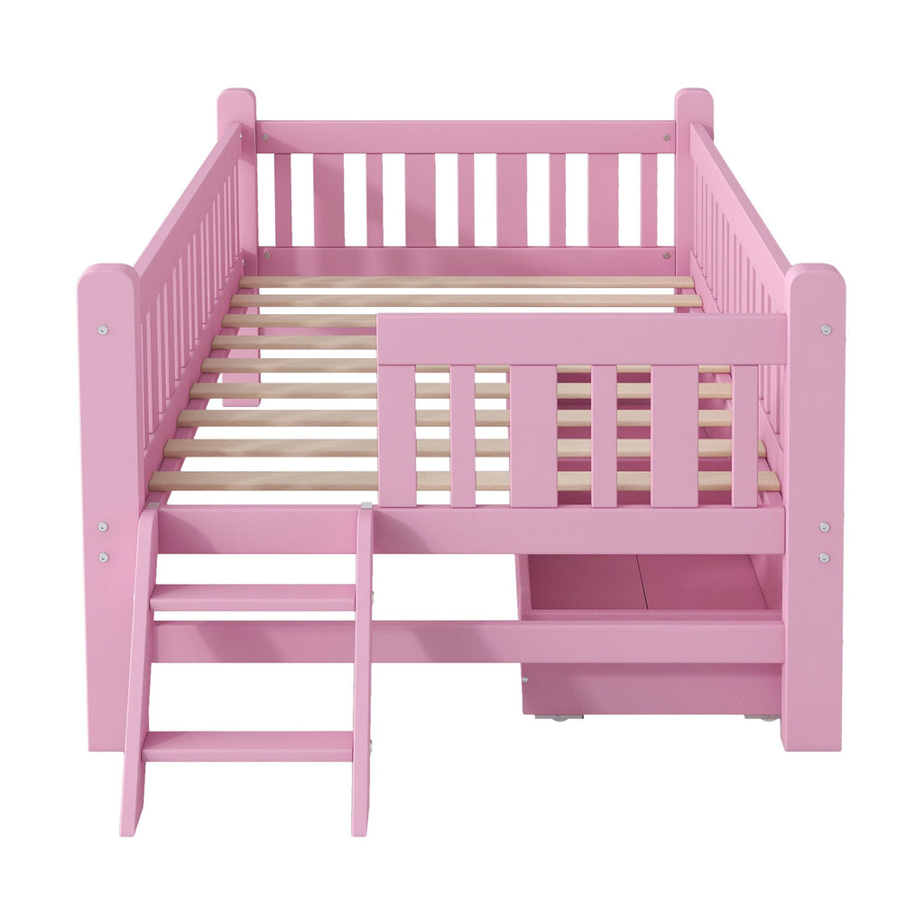 Platform Bed With Guardrail And 2 Drawers