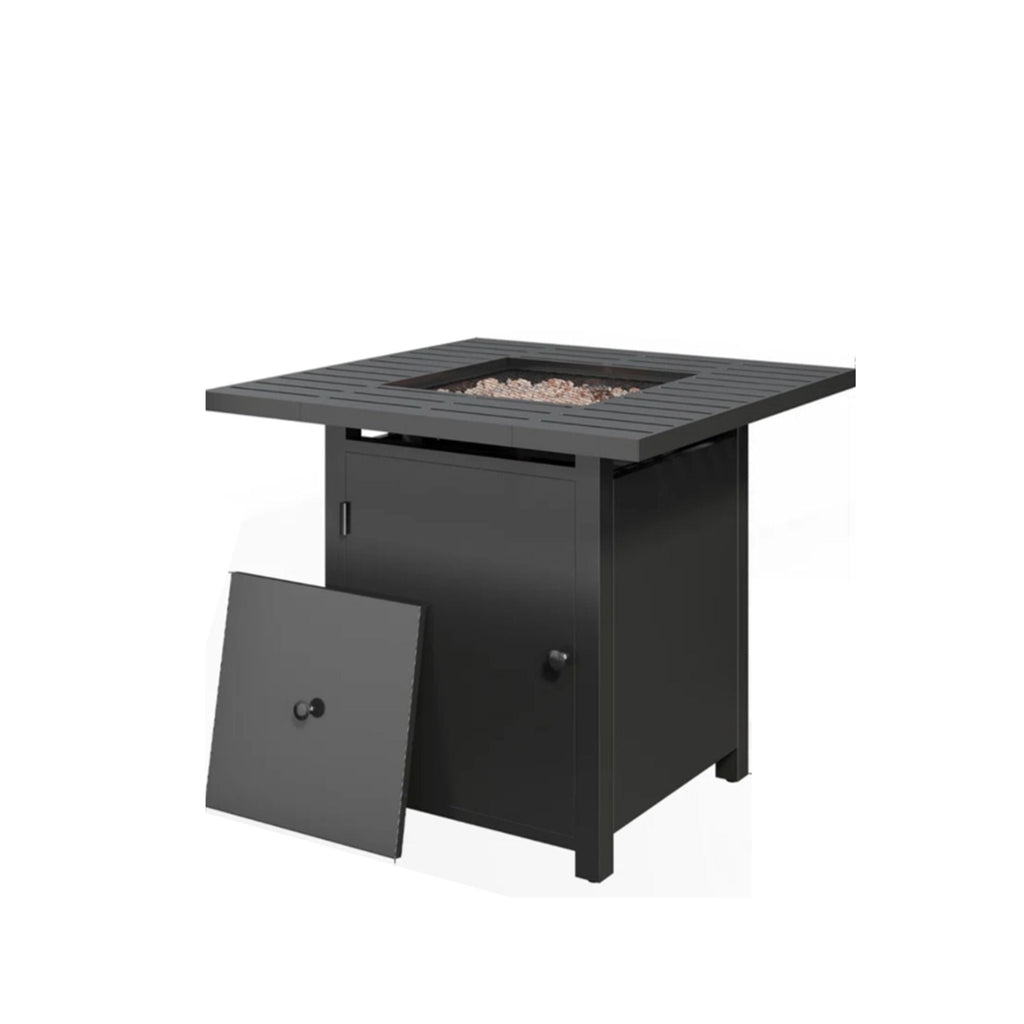Square 2 In 1 Outdoor Propane Fire Pit Table With Stainless Burner, Lava Rocks, Lid & Waterproof Cover - Black