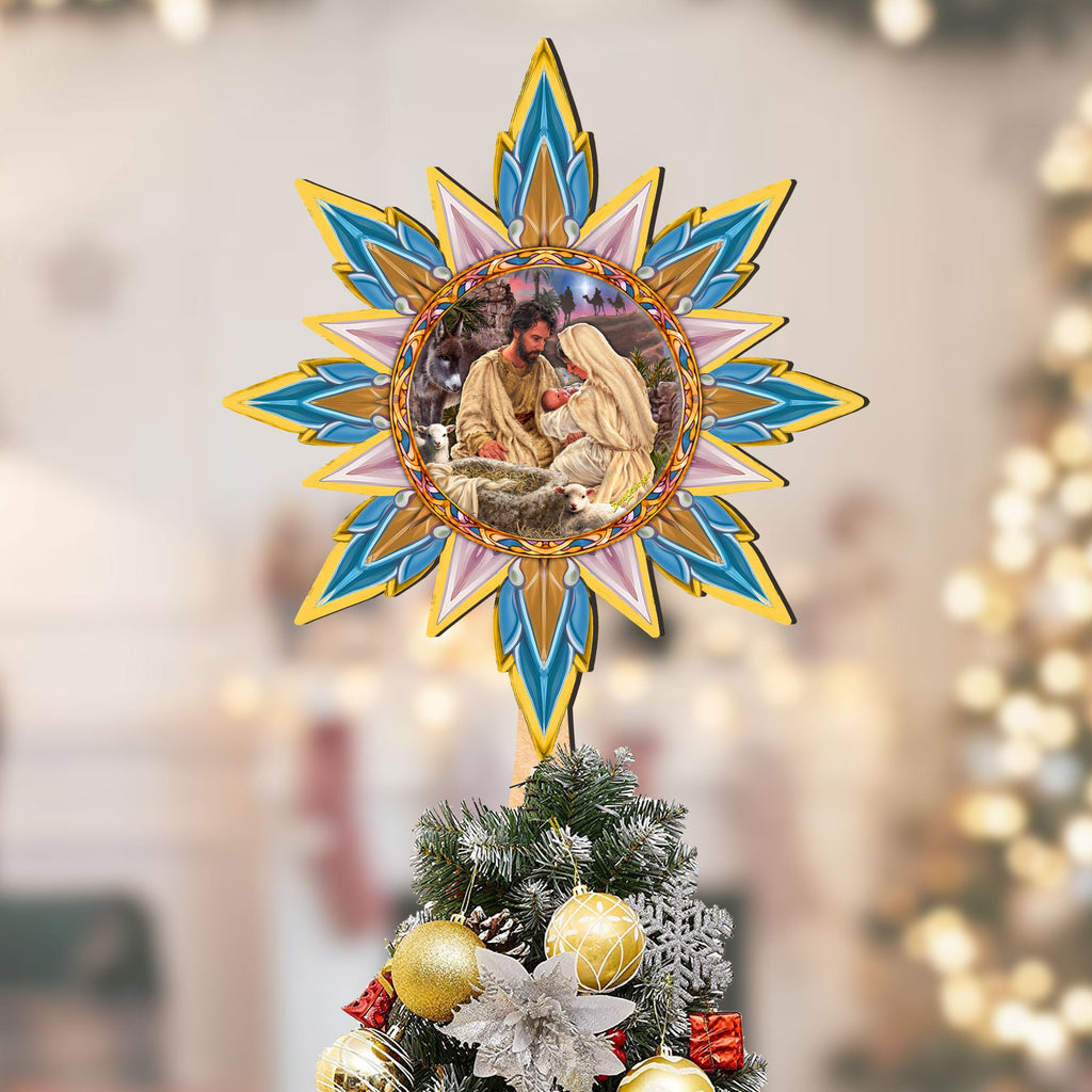 Classic Nativity Star Tree Topper Wooden Décor by D. Gelsinger - Nativity Holiday Décor - 89502-DG