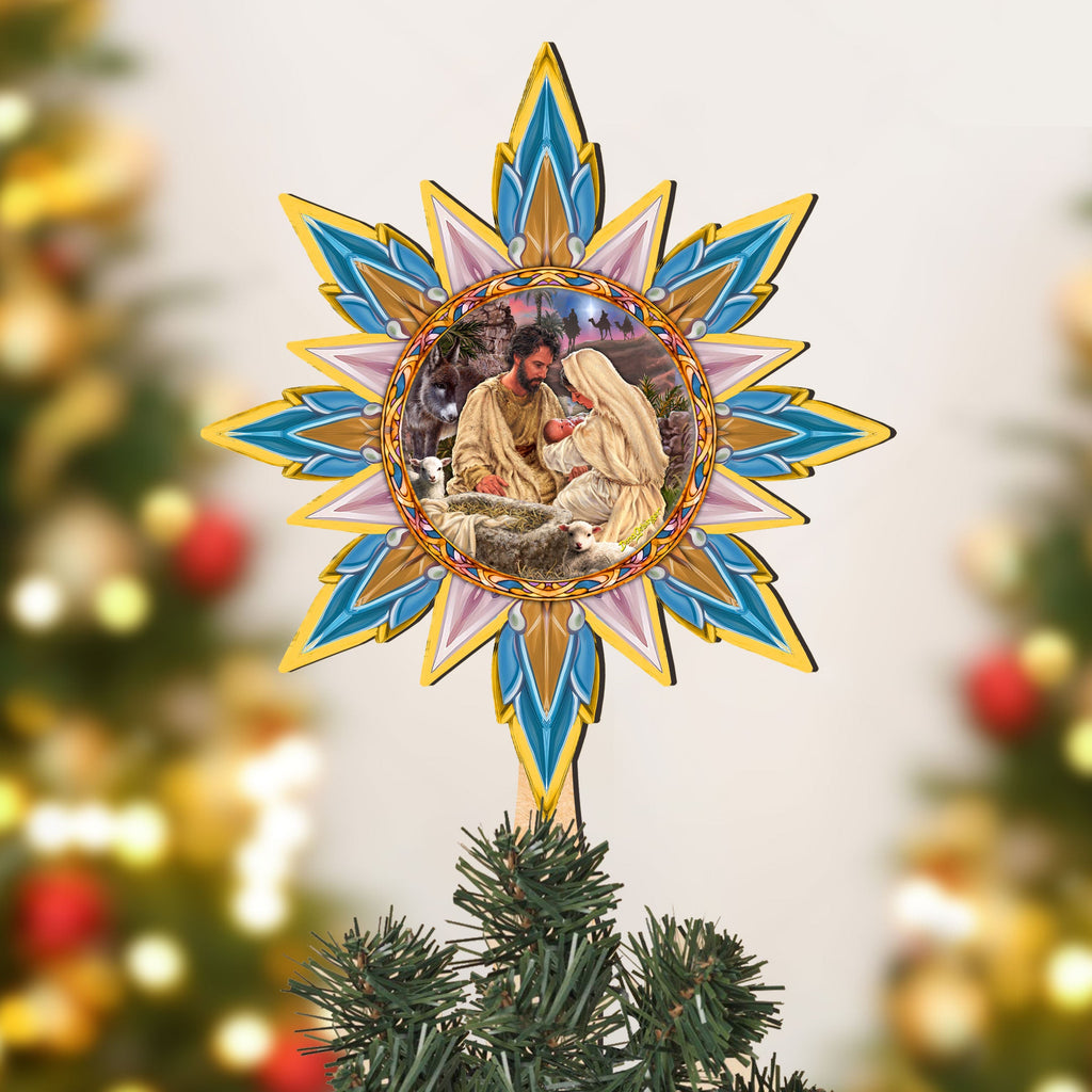 Classic Nativity Star Tree Topper Wooden Décor by D. Gelsinger - Nativity Holiday Décor - 89502-DG