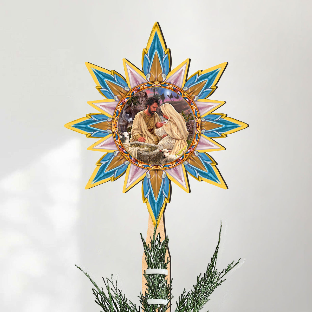 Classic Nativity Star Tree Topper Wooden Décor by D. Gelsinger - Nativity Holiday Décor - 89502-DG