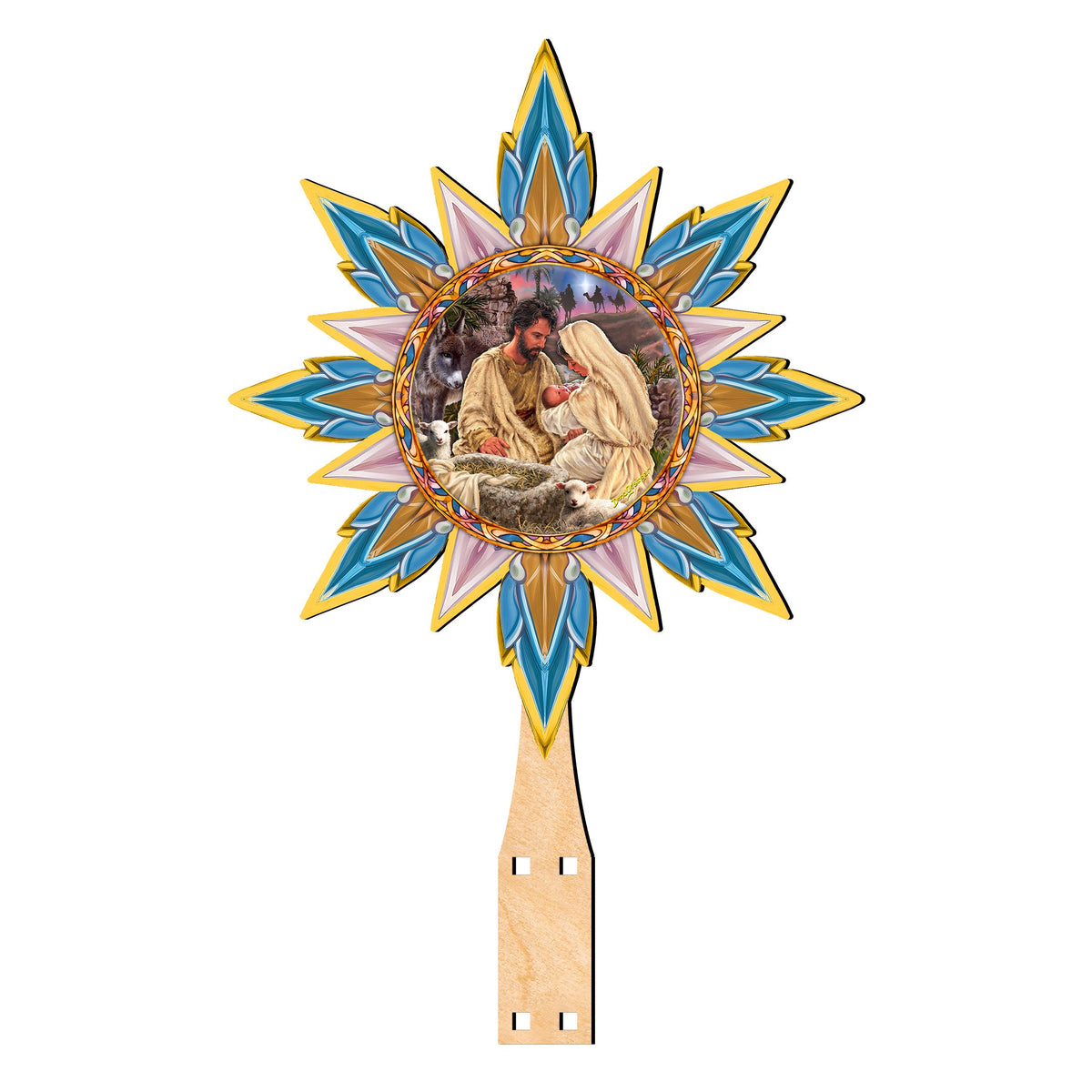 Classic Nativity Star Tree Topper Wooden Décor by D. Gelsinger - Nativity Holiday Décor - 89502-DG