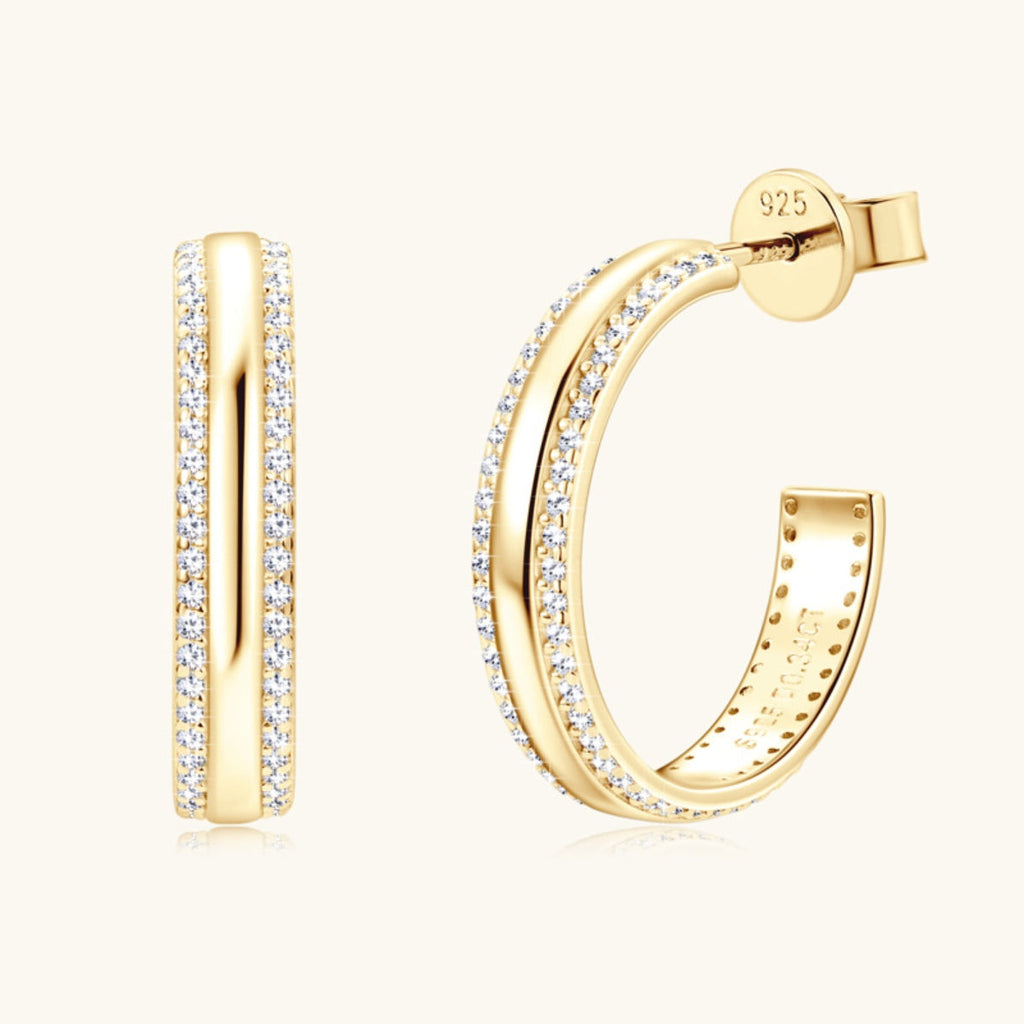 Pure Sterling Silver Inlaid Sparkala™ C-Hoop Earrings
